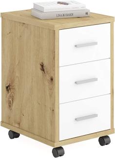 FMD Möbel - DIEGO 2 - Rollcontainer - melaminharzbeschichtete Spanplatte - Artisan Oak Nb/Brillantweiß - 35 x 58,9 x 42cm