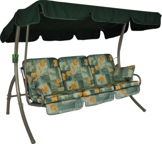 Angerer Freizeitmöbel GmbH Hollywoodschaukel Comfort - Gartenschaukel Made in Germany - Schaukel zum Sitzen, Liegen und Entspannen - inklusive Bett-Funktion - einfache Montage (Grün-Orange geblümt)