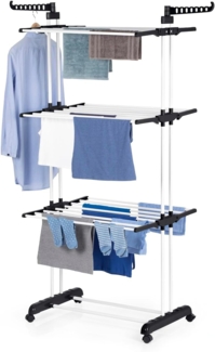 EASYmaxx Klappbarer Wäscheständer | Effizientes Trocknen mit 3 Ebenen, 2 Seitenflügeln & leichtem Aufbau | Platzsparend, vielseitig und mobil für drinnen und draußen, Schwarz/Weiß