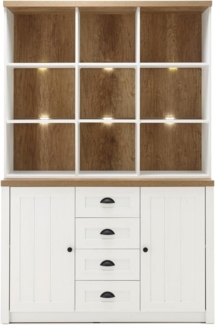 Buffetschrank Seyne in weiß Pinie und Eiche Landhaus 130 cm