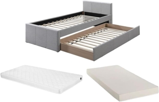 Vente-unique - Ausziehbett 90 x 190 cm + Matratze - Stoff - Grau - DORITALO