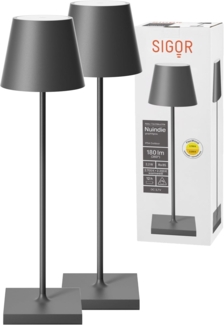 SIGOR LED Tischleuchte 2x Nuindie USB-C 380mm graphitgrau, Dimmbar, LED fest integriert, Warmweiß