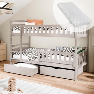 Kids Collective Etagenbett Hochbett Kinderbett 80x180 90x200 umbaubar in zwei Einzelbetten, 90x200 cm mit zwei Matratzen und Schubladen Lattenrost Kaschmir