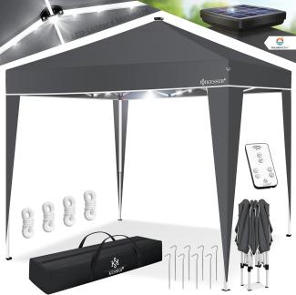 KESSER® Pavillon Faltpavillon 3x3m mit LED Beleuchtung Solar Fernbedienung | Gartenzelt Höhenverstellbar & Wasserdicht + Tasche Bodenanker | Pop-Up Klicksystem UV-Schutz 50+ Partyzelt Anthrazit