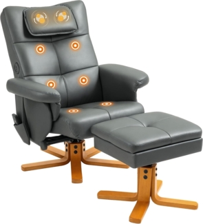 HOMCOM Massagesessel mit Hocker, Seitentasche, Stauraum, Liegefunktion (Relaxsessel, 1-St, Fernsehsessel), Kunstleder 78 x 86 x 93cm Dunkelgrau