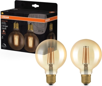 Osram 1906 Vintage Edition für E27-Sockel, goldenes Glas,Warmweiß (2400K), 725 Lumen, Ersatz für herkömmliche 55W-Leuchtmittel, dimmbar, 2-er Pack