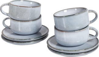 Tassen 4er Set mit Untertellern JUNIPER Steinzeug Hellblau