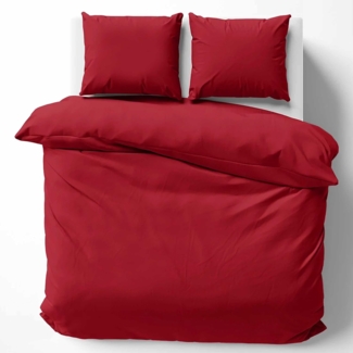 Cotton Castle Bettwäsche Bettgarnitur Bettbezug 100% Baumwolle 135x200 155x220 200x200 200x220, Farbe:Rot, Größe:155x220 cm