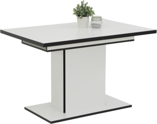 Hela Tische, Esstisch Säulentisch Ariana, Dekor Weiß melaminbeschichtet Kanten Schwarz, ausziehbar, Maß 120-160x80 cm