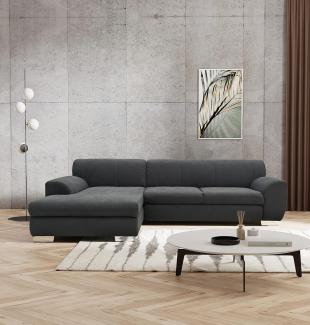 DOMO Collection Nika Eckcouch mit Schlaffunktion in L-Form, Sofa Eckgarnitur, Ecksofa Webstoff, grau, 277x156x78 cm