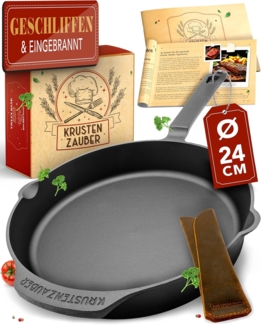 Krustenzauber Bratpfanne Gusseisenpfanne Induktion - Fein Geschliffene Gusseisen Pfanne, (Ideale Grillpfanne Induktion, Eisenpfanne, Cast Iron Pan, Bratpfanne, Gusseiserne Pfanne Skillet Gusspfann)