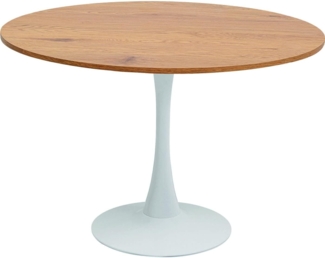 Kare Design Tisch Schickeria Eiche, Weiß, 110cm Durchmesser, Platz für 4-6 Personen, moderner runder Esszimmertisch, Tischmöbel für Wohnzimmer, Eichenholz, 74 x 110 x 110 cm (H/B/T)