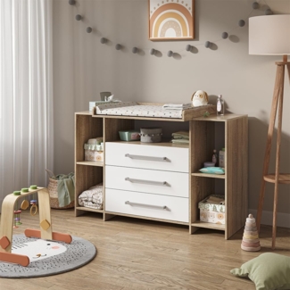 Wickelkommode Oskar Weiß/Sonoma 143 x 100 cm XL mit Schubladen Vicco