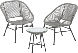 SVITA TULUM Balkon-Möbel 3-tlg. Garten-Möbel Set Balkonstühle mit Tisch Grau