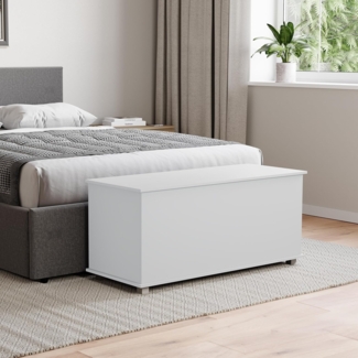Vida Designs Leon Stauraum Ottomane Holztruhe mit Deckel Sitzhocker Fensterbank Decken Bettzeug Spielzeugkiste Fußhocker Weiß