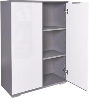 Büroschrank Ordnerschrank Aktenschrank Schrank B 80,2 cm x H 109,5 cm x T 35 cm Bücherschrank Mehrzweckschrank Büromöbel klein, Grau/Hochglanz Weiß