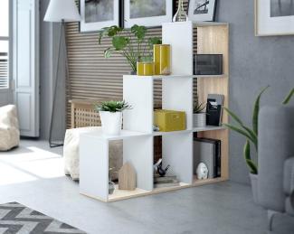 Stufenregal >Step< in Kanda-Eiche / Artik-Weiß - 108x110x28 (BxHxT)