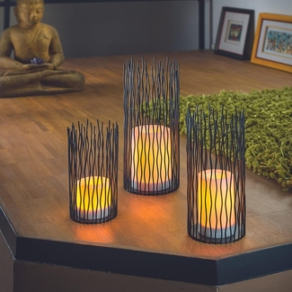3er Set Tisch-/Dekoleuchten Simba, Flackerlicht, Timer
