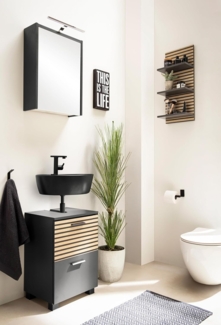 Schildmeyer Badmöbel-Set Katta 702058, Spiegelschrank, Waschbeckenunterschrank, Regal, Anthrazit/Akustikpaneel Optik