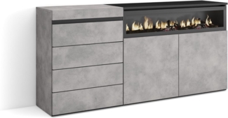 Skraut Home | Kommode mit Schubladen | Aufbewahrungsschrank | 157 x 75 x 35 cm | Für Schlafzimmer, Zimmer | Elektrokamin. | Moderner Stil | Zement
