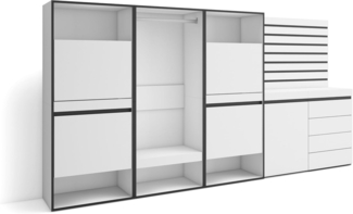 Skraut Home | Schuhregal, Schuhschrank | Schuhaufbewahrung | 287 x 145 x 35 cm | Für Schlafzimmer, Zimmer | Offener Kleiderschrank | Kommode mit Schubladen | Lamellenwand Holz | Moderner Stil | Weiß