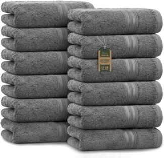 NatureMark 12er Pack Gästetücher Premium Qualität 30x50 cm GÄSTEHANDTUCH Frottiertuch-Set 100% Baumwolle Farbe: Anthrazit / Grau