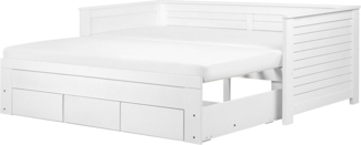 Tagesbett ausziehbar mit Lattenrost und 3 Schubladen, Holz, weiß, 90x200 cm
