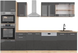 Vicco Küchenzeile Küchenblock Einbauküche R-Line 300 cm Mikrowellenumbauschrank Eiche