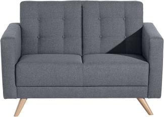 Julian Sofa 2-Sitzer Flachgewebe Denim Blue Buche Natur