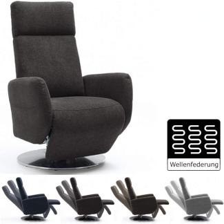 Cavadore TV-Sessel Cobra / Fernsehsessel mit Liegefunktion, Relaxfunktion / Stufenlos verstellbar / Ergonomie M / Belastbar bis 130 kg / 71 x 110 x 82 / Grau