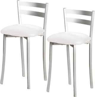 ASTIMESA TABFRBL Zwei Küchenhocker mit Rückenlehne Streifen Metall Kunstleder Weiß, Sitzhöhe: 45 cm