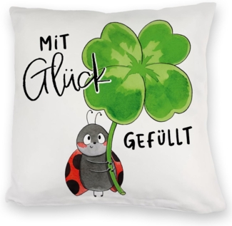 speecheese Dekokissen Marienkäfer Kuschelkissen mit Spruch Mit Glück gefüllt