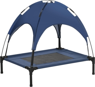 PawHut Tierbett Hundeliege mit Baldachin, Atmungsaktiv, Oxford, Netzstoff, Taftstoff, für Garten, Balkon, Dunkelblau