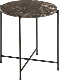 AC Design Furniture Agnar Runder Beistelltisch mit Poliertem Echtem Türkischem Marmor in Braun und Schwarzem Metallsockel, Ø: 42 x H: 45 cm, Kleiner Lampentisch mit Echtem Marmor, Brauner Akzenttisch