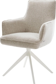 Drehstuhl Heira-Flex mit Armlehnen Webstoff Soft Beige Kreuzgestell breit Weiß 360° drehbar Wippfunktion Taschenfederkern