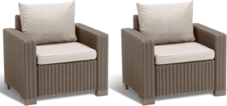 Allibert by Keter Gartenlounge Sessel California, cappuccino/sand, 2er Set, inkl. Sitz- und Rückenkissen, Kunststoff, runde Rattanoptik, 83 x 68 x 72 cm