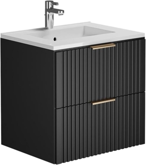 Vente-unique - Waschbeckenunterschrank hängend mit Einbauwaschbecken - Streifenoptik - Schwarz - 60 cm - ZEVARA