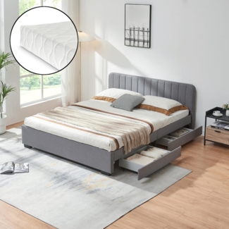 Polsterbett Nofrenna mit Matratze 140x200 cm Leinen Grau [en. casa]