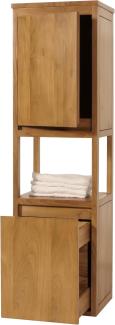 Teak-Hochschrank HWC-M71, Badschrank Badregal Badezimmer, hochwertiges B-Grade-Teak (Kernholz, 20-30 Jahre), 141x41x36cm