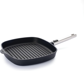 WOLL Steakpfanne Diamond Logic XR Pro c‑Steakpfanne, abnehmbarer Edelstahlgriff, 28 x 4,5 x 28 cm, Aluminium‑Guss mit Edelstahl, alle Herdarten inkl. Induktion, schnitt- & abriebfest, extra Grillrillen