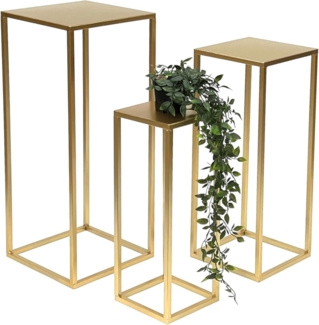 DanDiBo Blumenhocker Metall Gold Eckig Blumenständer Beistelltisch 96506 3er Set Blumensäule Modern Pflanzenständer Pflanzenhocker