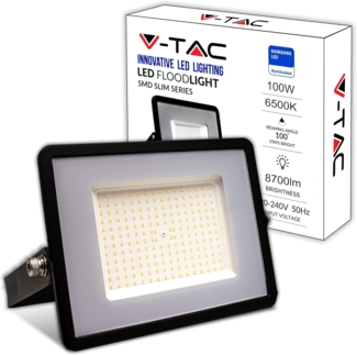 V-TAC LED Strahler Außen 100W - [Samsung Chip - High Performance] - 8700 Lumen - IP65 - Schwarzer LED-Fluter für Haus, Garten, Garage - Wasserdicht - LED-Außenstrahler - Kaltweißes Licht 6500K