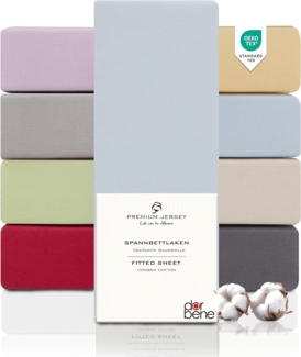 DarBene Spannbettlaken 90x200 PREMIUM , 100% Jersey Baumwolle, Oeko-TEX, Hellblau