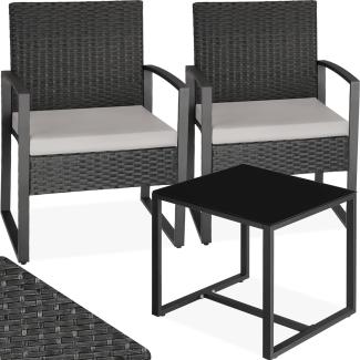 tectake® Rattan Sitzgruppe 2X Sessel mit Tisch, Balkon Möbel Set, Gartenmöbel, Balkonmöbel, Lounge klein, Stühle mit Polster inkl. Gartentisch Outdoor, wetterfest