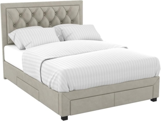 Vente-unique - Polsterbett mit Schubladen - 160 x 200 cm - Samt - beige - LEOPOLD