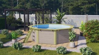 Achteck-Pool X1 400x400 cm, Holz wassergrau/Folie blau, Karibu