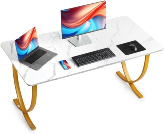 VEVOR Computertisch Bürotisch Schreibtisch (160x80 cm Tischplatte), moderner Arbeitstisch mit Metallrahmen & 158 kg Tragkraft für Homeoffice Arbeitszimmer Schlafzimmer Wohnzimmer, Weiß Gold