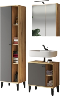 Badmöbel Set 3-teilig Torsby in grau und Eiche 120 cm