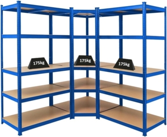PROREGAL Mega Deal Eckregal Ragnar 1x: 180 x 90 x 60 cm | Taurus 2X: 180 x 90 x 60 cm Blau Fachlast 175kg, Kellerregal, Steckregal, Garagenregal, Lagerregal
