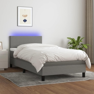 vidaXL Boxspringbett mit Matratze & LED Dunkelgrau 90x190 cm Stoff 3132958